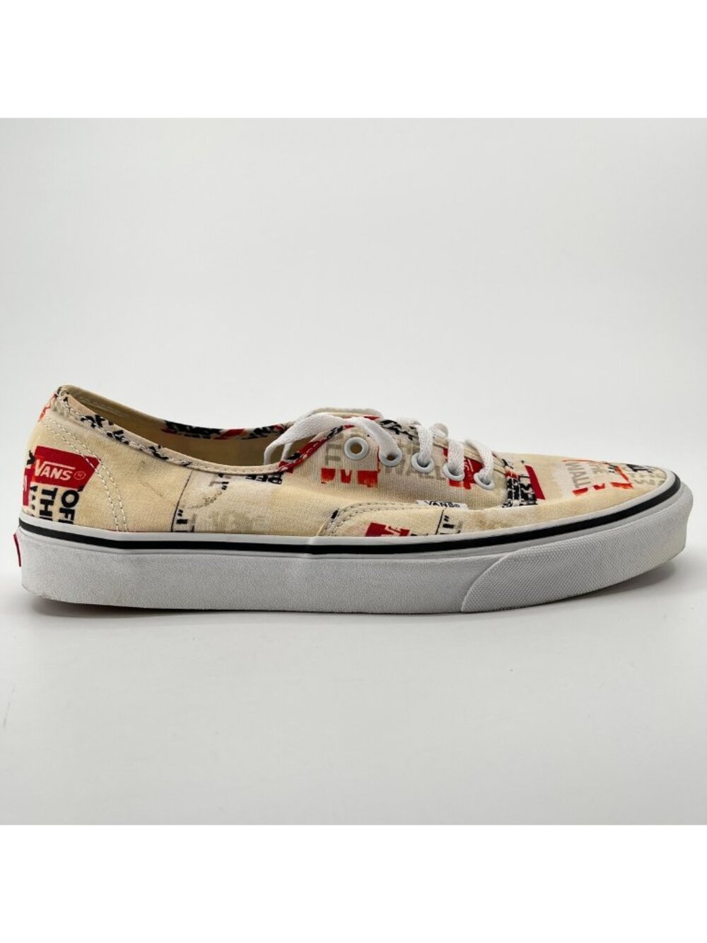 Vans Authentic Mens Size 10.5 Beige Red White Athletic Skateboard Shoes Sneakers